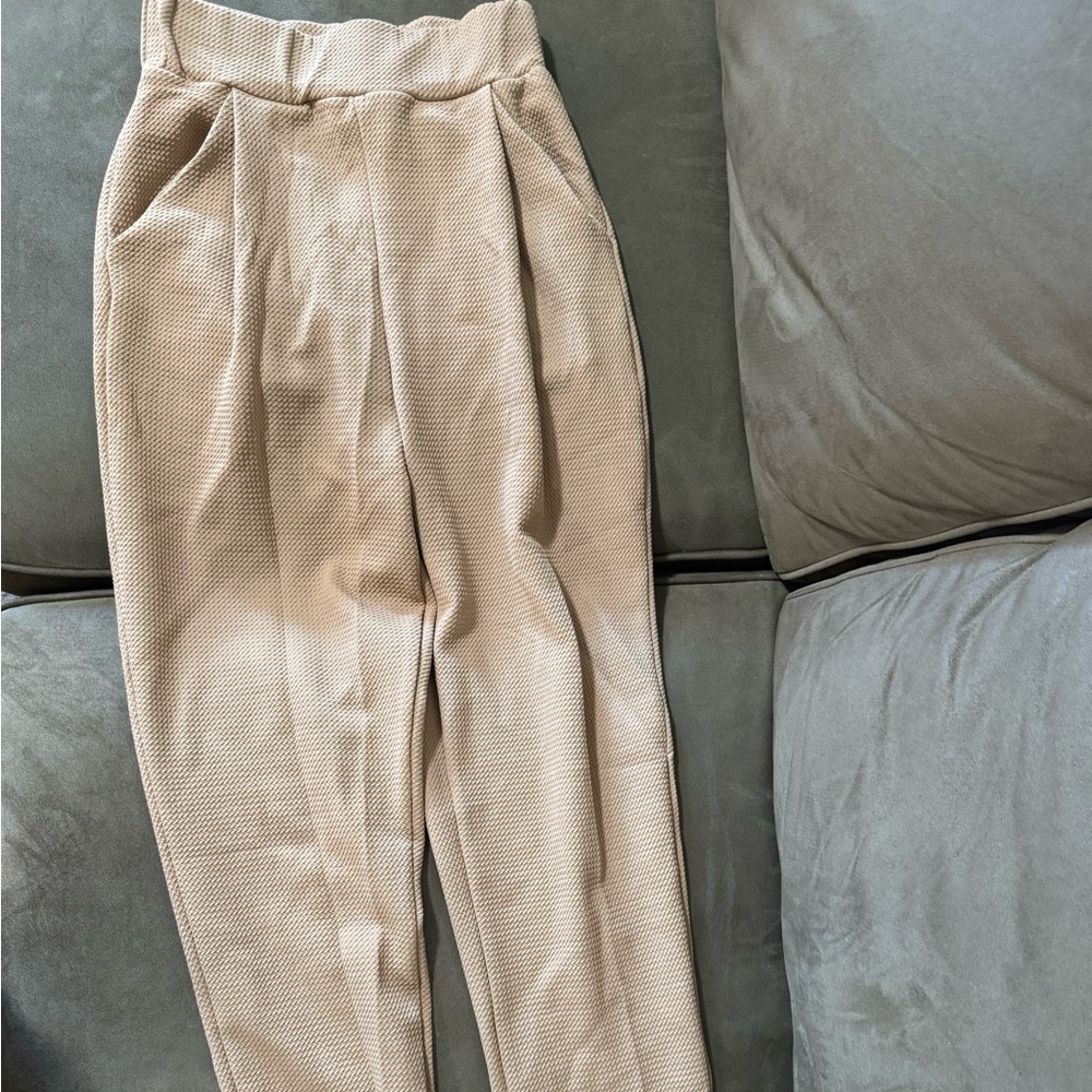 Beige Textured Joggers